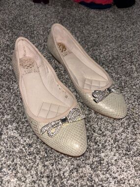 Vince Camuto Ivory Crystal Bow Pointed Flats